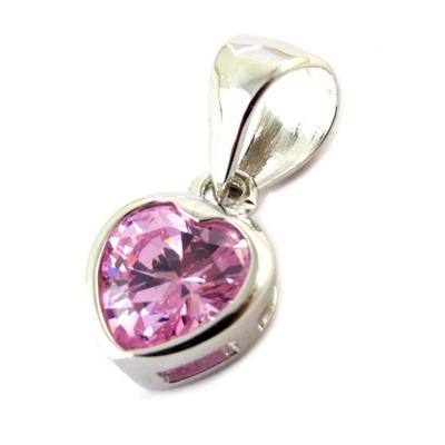 [N5351] - Pink 'Crystal Heart' Silver Pendant - 12x12 Mm