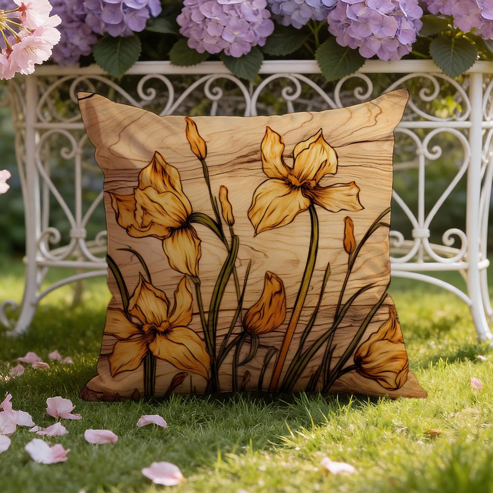Saffron Color Floral Cushion Cover Home & Car Dual-Scene Pillow Cover: Reversible for Premium Comfort