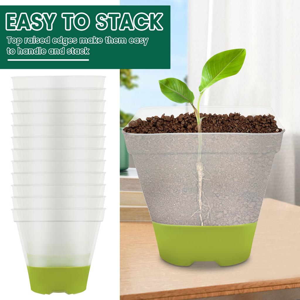12Pcs Clear Nursery Pots with Drainage Holes Silicone Base for Easy Transplant Reusable Seedling Starter & Flower Plant Pots