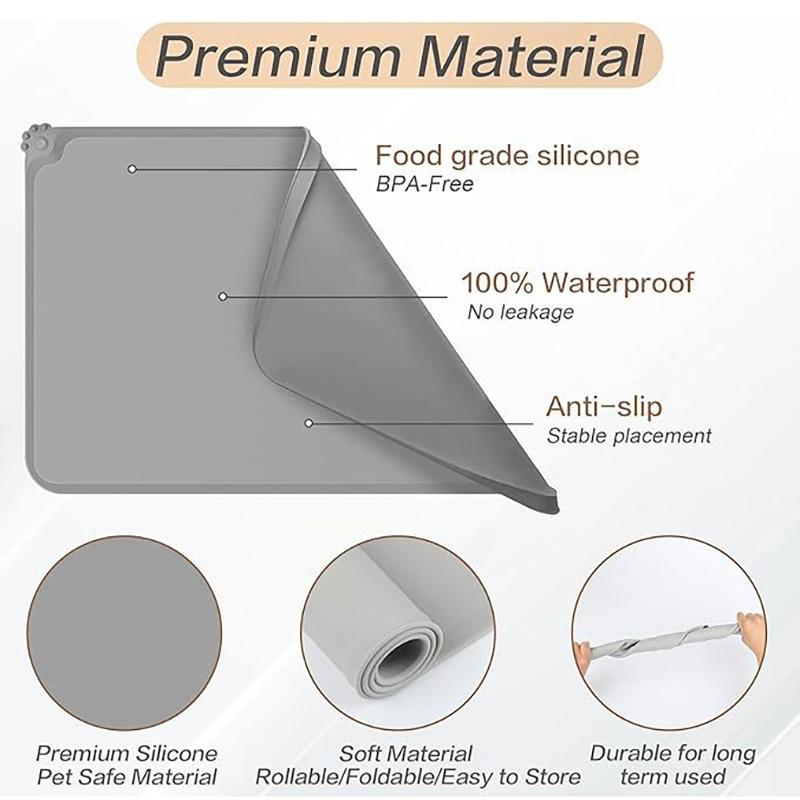 Tapis pour nourriture d'animaux en silicone Antidérapant Tapis pour gamelles de chien Imperméable Pour chiens Chats Nourriture Eau Tapis d'alimentation Anti-éclaboussures Protection de sol Hiver