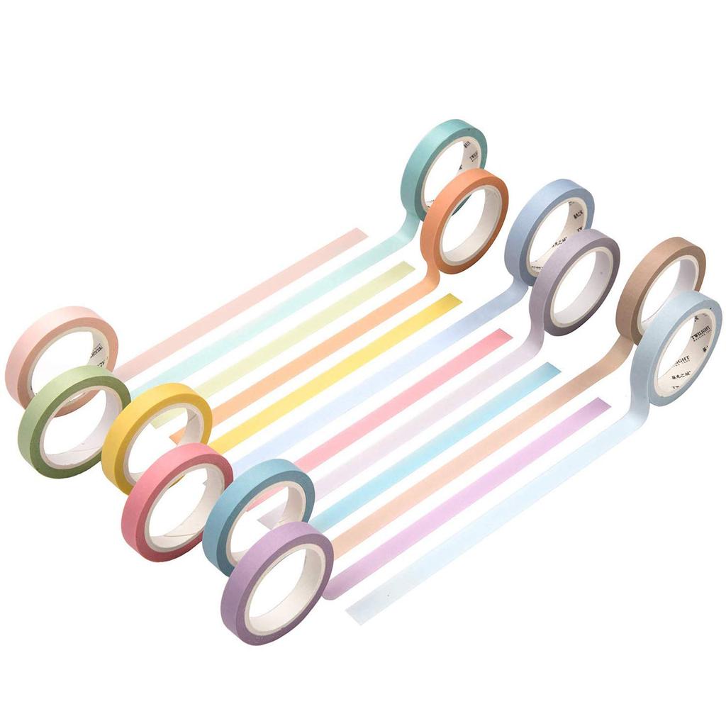YUBX Masking Macaron Washi Low Saturation for DIY Gift and Gift Decorations Tape, 12-Piece Set, Tape, Colors, Crafts, Journals, Planners, Scrapbooks,