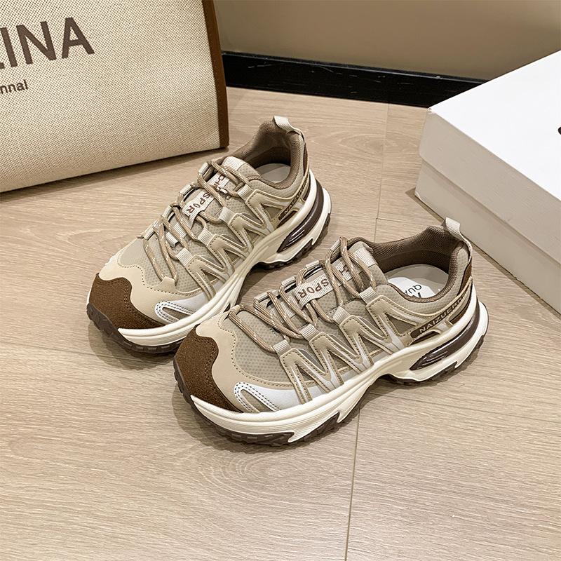 Faux leather dad shoes women's 2025 new autumn small thick-soled heightening casual sports shoes versatile running shoes