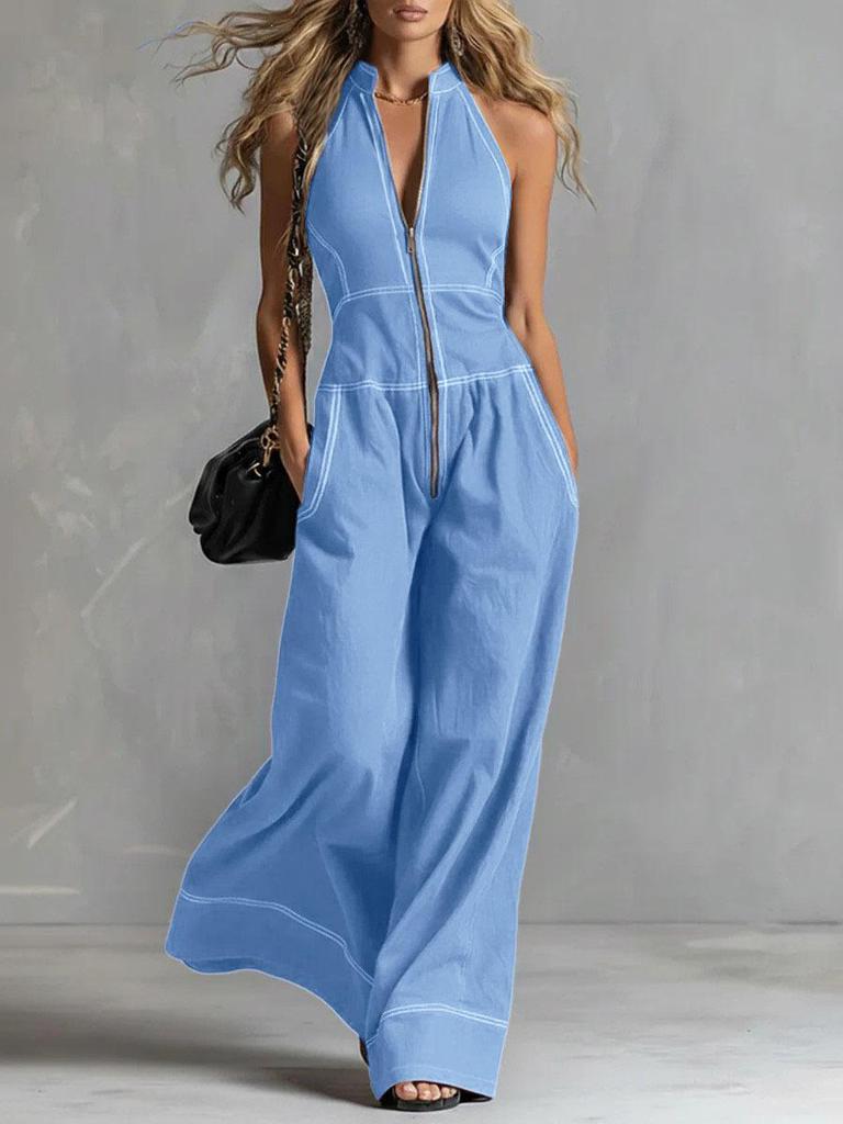 2026 Women's Sleeveless Stand Collar Casual Jumpsuit