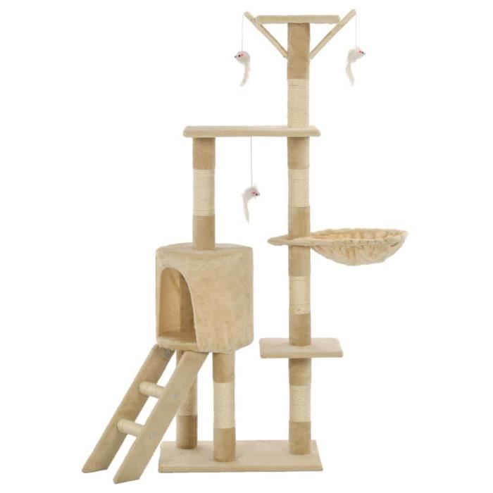 VidaXL Cat Tree with Sisal Scratching Posts 138 Cm Beige
