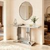 120CM Mirrored Console Table;with Silver Look & U-Shape Base, Scratch-Resistant & Easy To Clean, Luxury Living Room Table for Brightening the Room