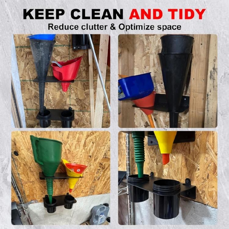 Multi Purpose Automotive Funnel Wall Bracket Rack Support Double Hole Sizes 1.7in-2.9in Leakproof Design For Workshop Us