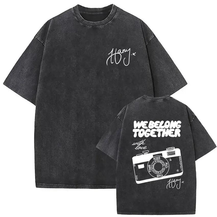 Simple Chic Street Clothing Harry Styles We Belong Together Tour 2026 Vintage Gewassen T-shirt Mannen Vrouwen Popmuziek Fans Mode Kleding Korte Mouw T-shirt S wit