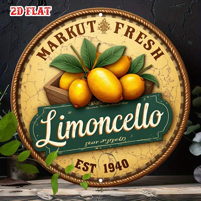 D-Moll pc Vintage Limoncello Italienisches Getränk Metallwandkunstschild Rustikales Zitronendesign Aluminiumschild mit gealtertem gelben Hintergrund