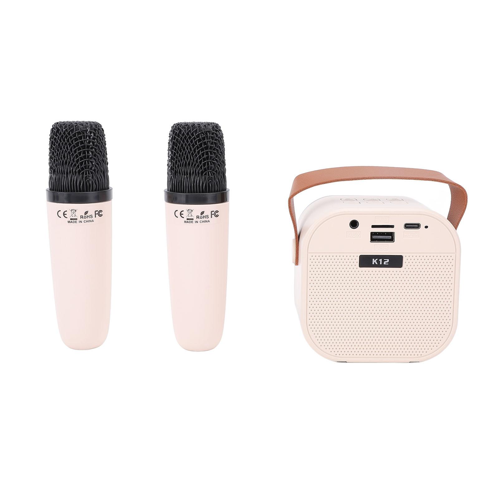 

Karaoke Machine Portable Versatile Built in Light Dual Microphone Bluetooth Speaker for Party бежевий