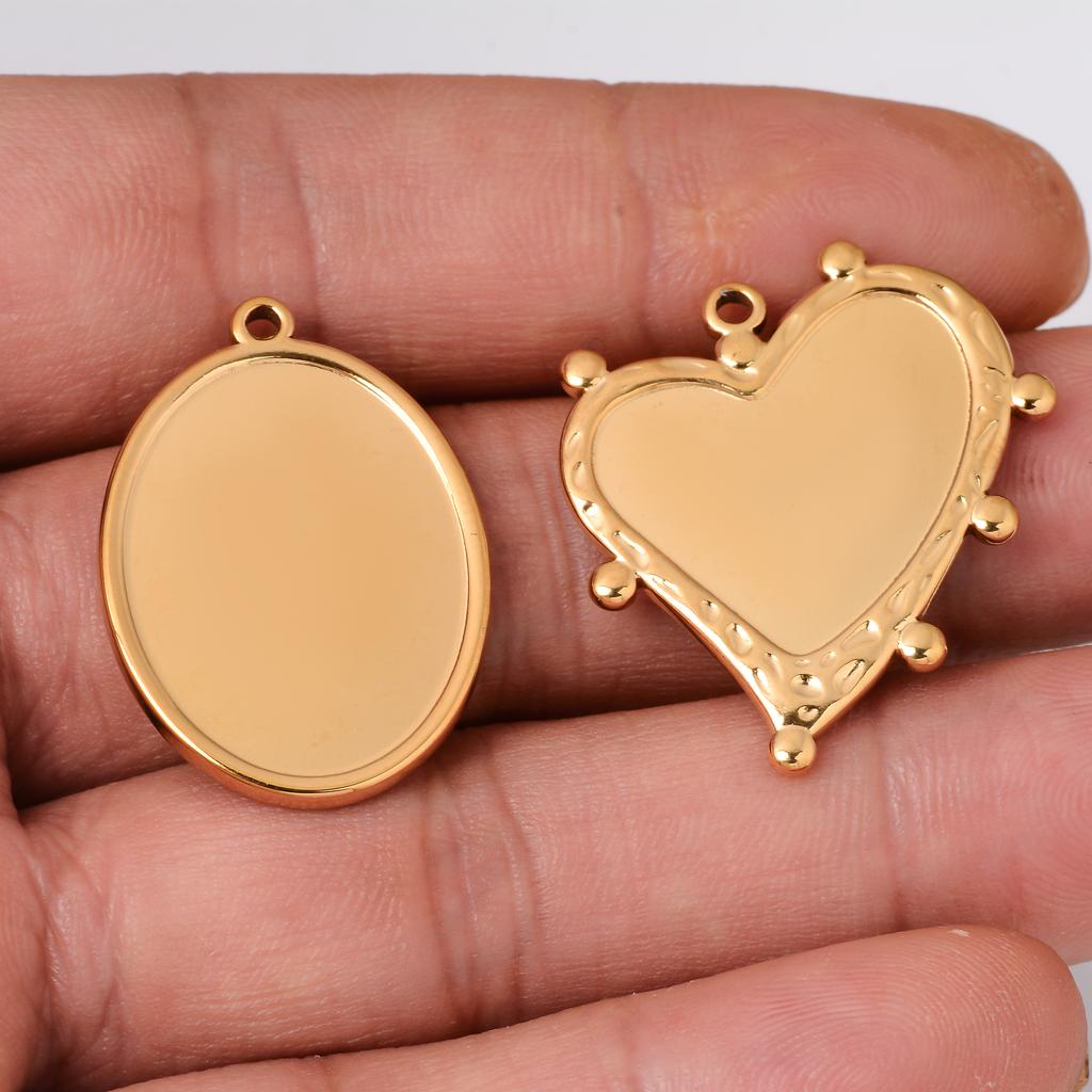 6pcs/lot Stainless Steel Charms Heart Round Irregular Blank Cabochon Pendant Base Diy Resin Cameo Jewelry Making