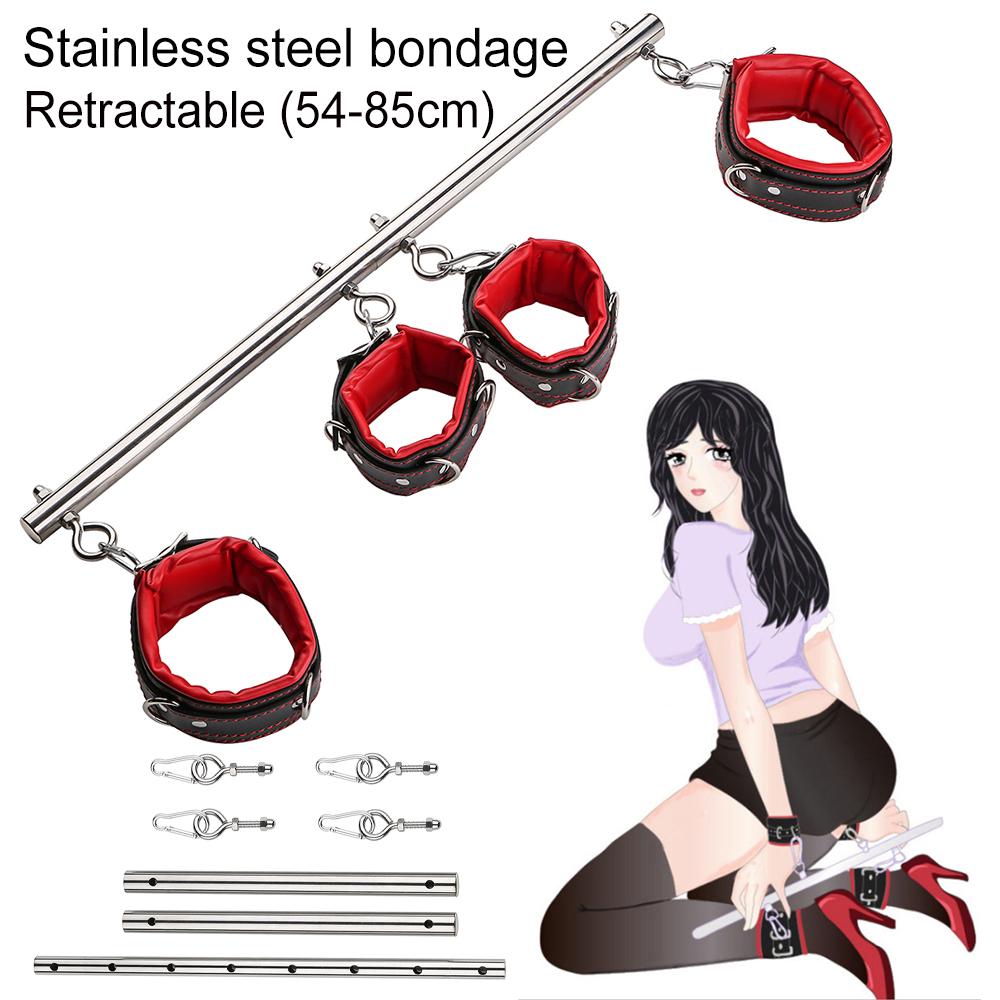 BDSM Bondage Set Stainless Steel Adjustable Telescopic Sex Slave Handcuffs Ankle Cuffs Fetish Restraints Sex Toys for
