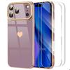 Protective Case - E.F.Connection - iPhone 17 Pro - Silicone Purple Heart Pattern - 2 Glass Screens