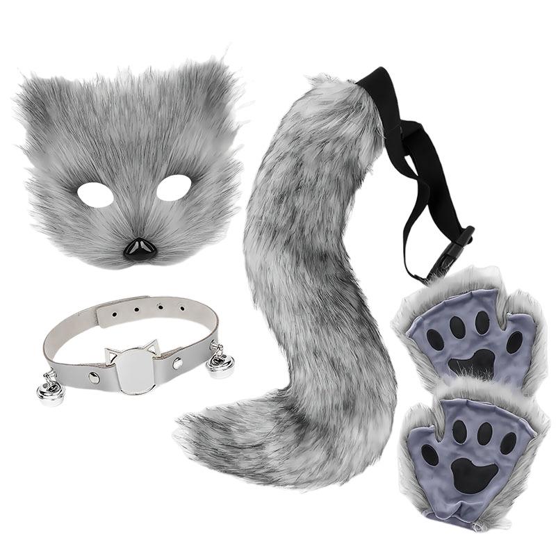 Fox Ear & Tail Halloween Cosplay Set with Paws - Handmade Plush Animal Mask