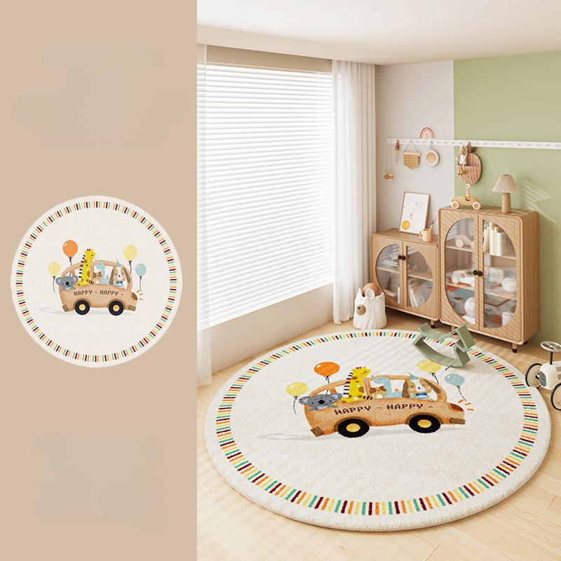 Cartoon Style Carpets for Living Room Home Fluffy Soft Rug Animal Pattern Bedroom Decor Round Carpet Thick Plush Study Floor Mat