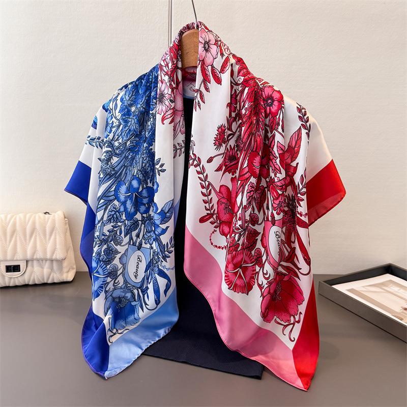 

Artistic Atmosphere Simulation Silk Printing Large Square Scarf Silk Scarf Shawl Headscarf Beach Scarf Neck Protection Scarf 90*90cm