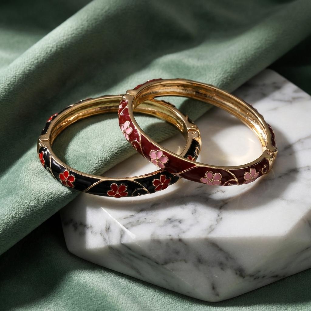 Classic Flower Thin Bangle for Women Cottagecore Enamel Floral Spring Bracelet Fashion Old Money Jewelry Gift