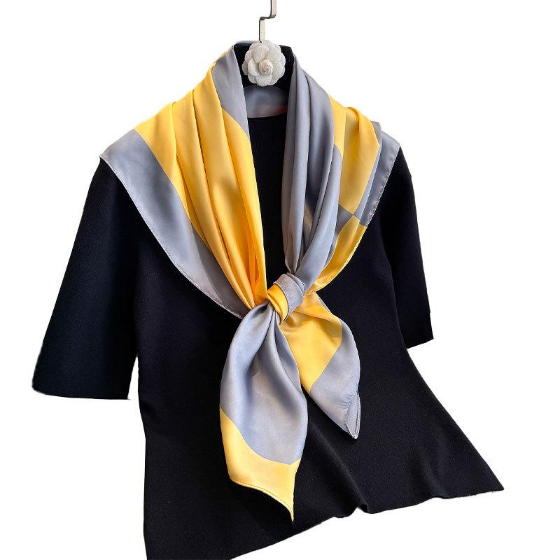 Spring And Autumn Fashion Color Matching Simulation Silk Scarf Versatile Display Temperament Women'S Beach Scarf Headscarf Scarf