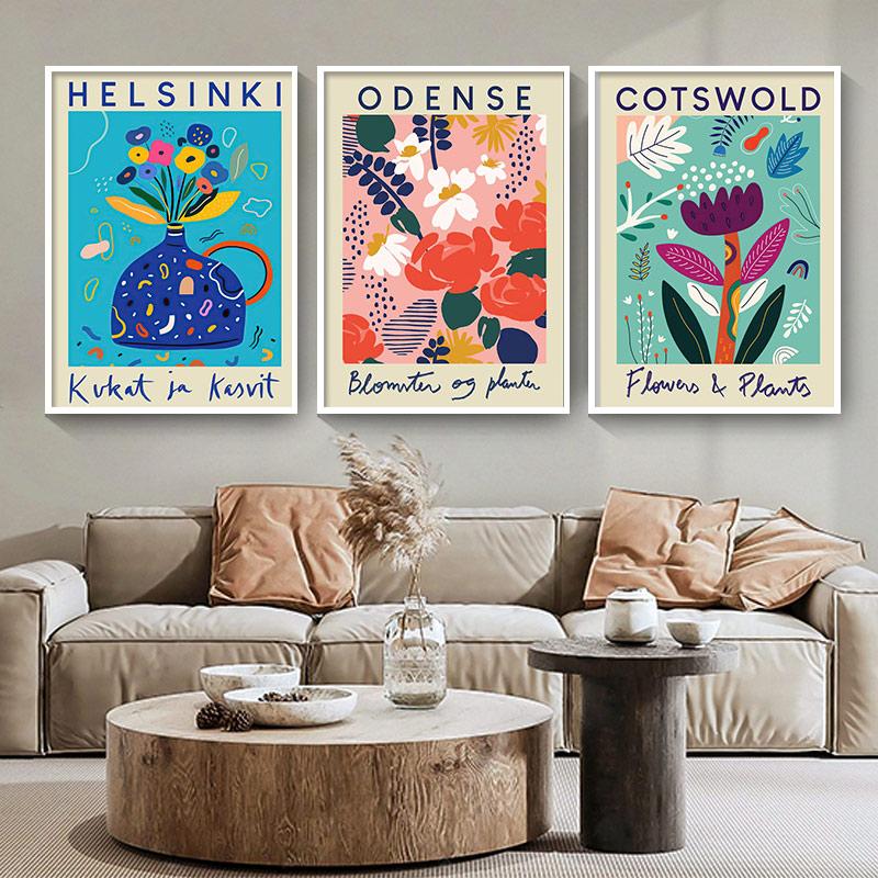 Nordic Poster Und Drucke Abstrakte Bunte Blume Vase Vintage Wand Kunst Leinwand Malerei Wand Bilder Für Wohnzimmer Dekor