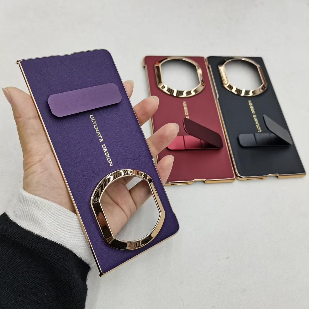 Applicable To Huawei MateX1 Mobile Phone Case, New Plain Leather Electroplated XTs Three-fold Rotating Bracket X1 Anti-drop Case