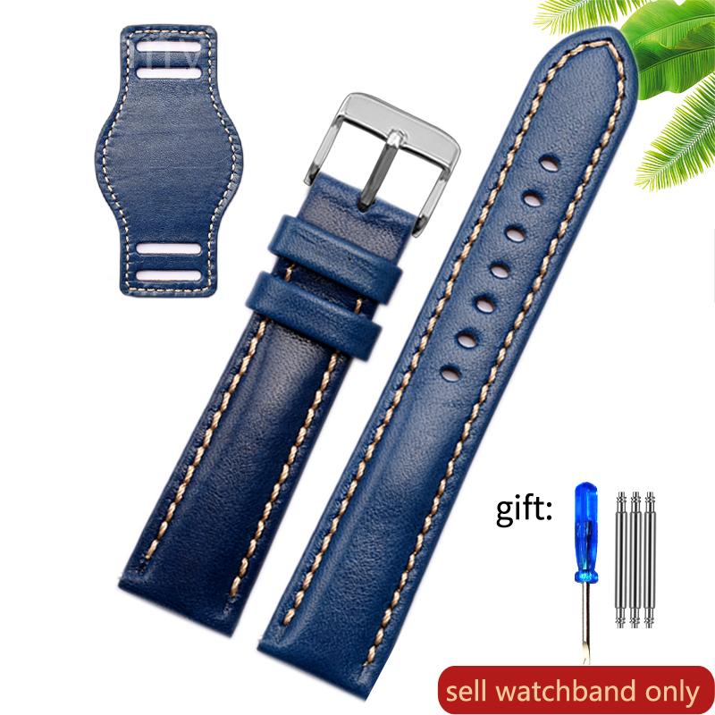 Genuine Leather watch strap for Rolex Green Submariner Omega  timex Vintage plus Tray Men Watch Band 20 22mm