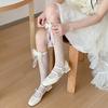 Japanese Style Fishnet Patterned Long Tube Socks for Women Girls Cute Pearl Bowknot Hollowed Out Mesh Over Calf Socks