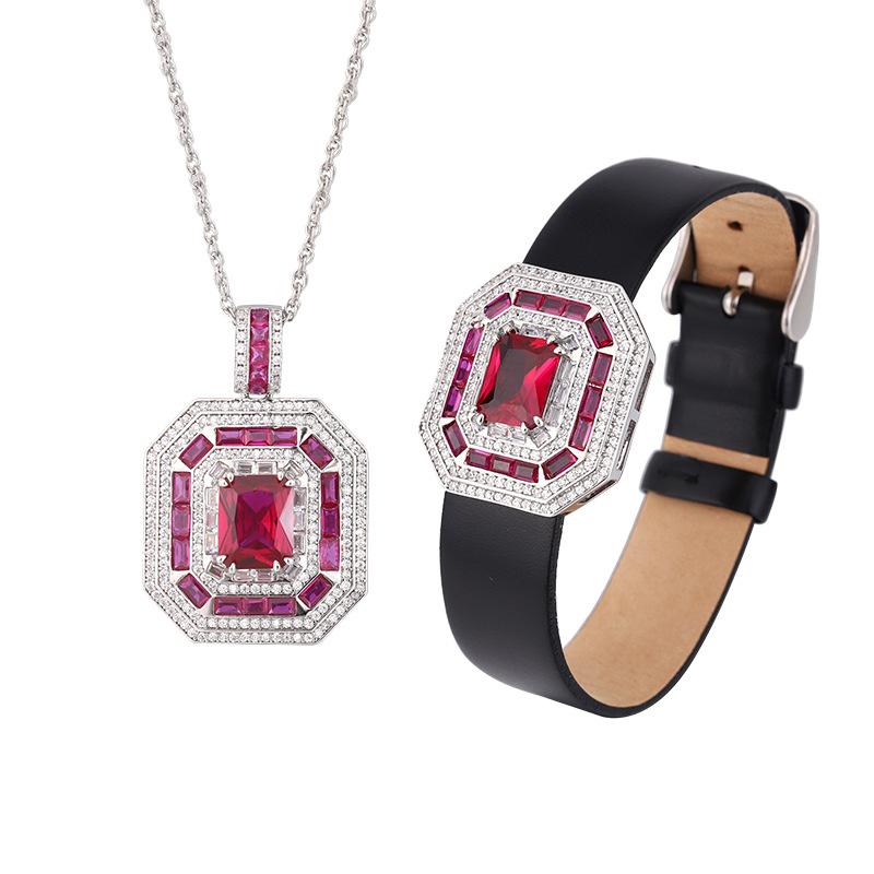 Jewelry Copper Bottom Gold-Plated Simulation Red Corundum Blue Spinel Square Wrist Women'S Set Main Stone 8 * 10