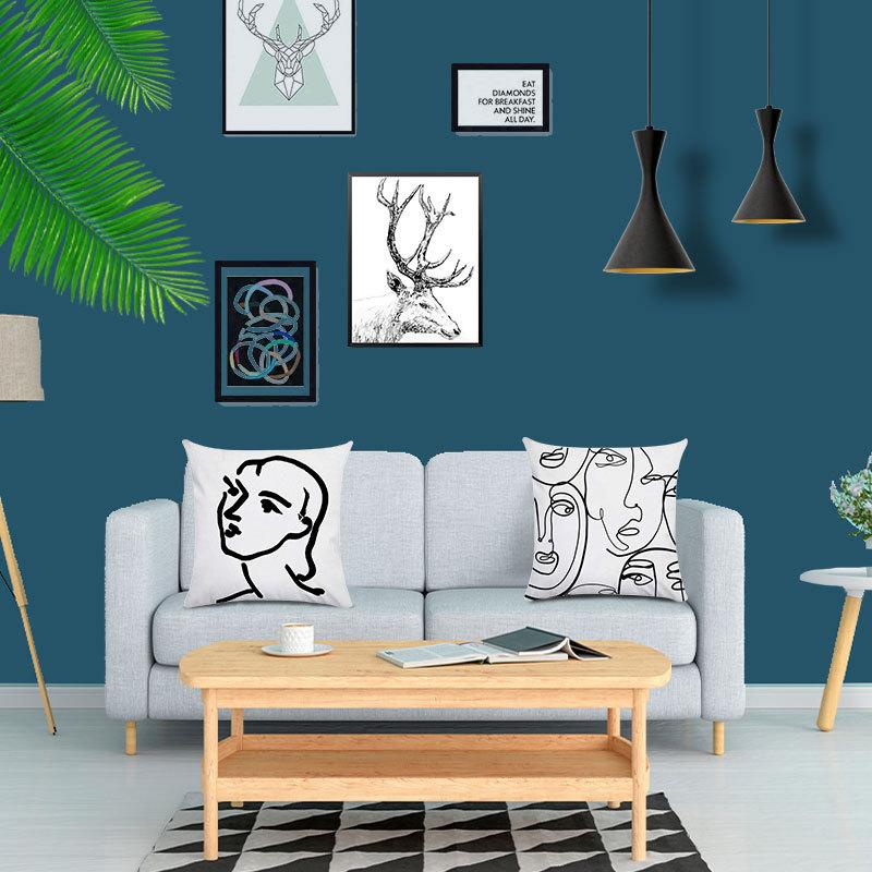 Nordic Pillow Ins Light Luxury Style Pillow Case Retro Art Abstract Blue Pillow Flower Sofa Backrest