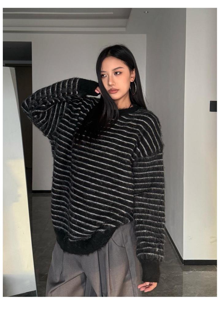 Unisex Retro Striped Oversized Pullover Sweater