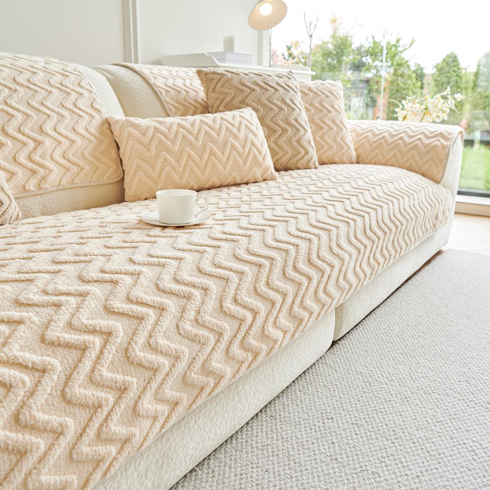 Corrugated Cream Wind Sofa Cushion Autumn And Winter Sofa Cover Cloth Towel Thickened Plush Seat Cushion All-Inclusive Sofa Cover Cloth