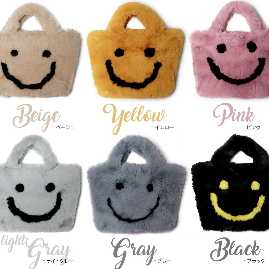 [Smiley X 2] Women's Fur Tote BagShoulder Bag with Smiley Smiley Design, Fluffy, 2-Way Bag, Mother's Bag, Stylish, Cute, FallWinter Fluffy Bag (Pink)