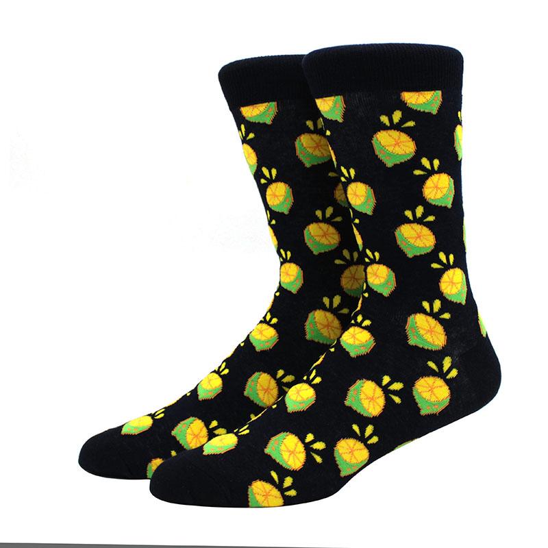 1 Pair of  Fun Men Socks Casual Cartoon Fruit Banana Flamingo Lemon Egg Sloth Pizza Happy Harajuku Skateboard Socks