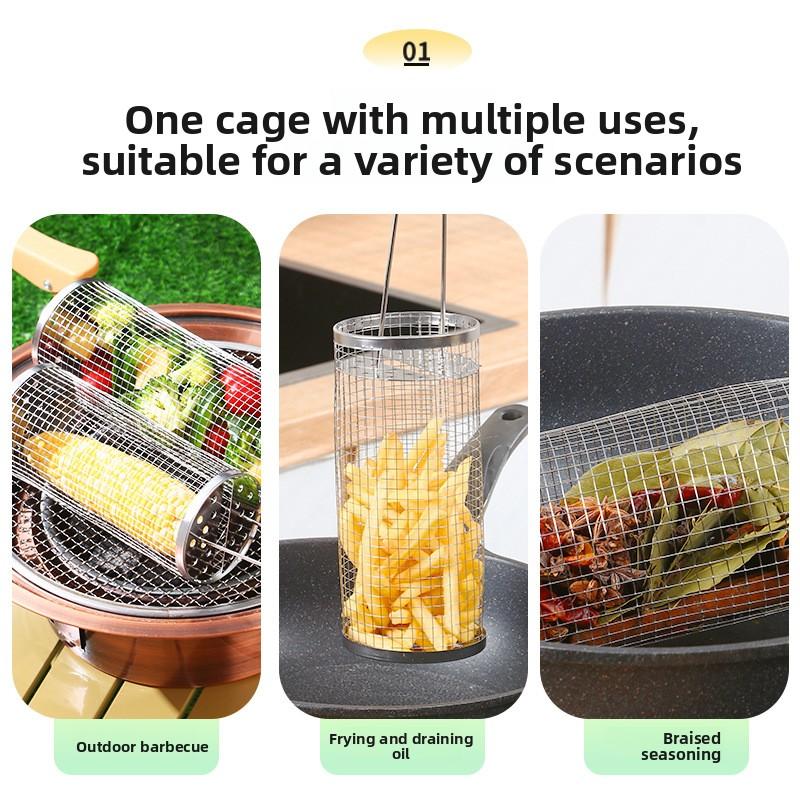 Outdoor Portable Camping Picnic Rotating Rolling Upgrade Grill Cage