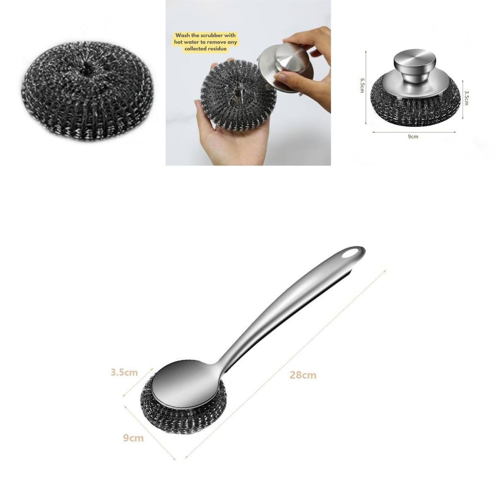Stainless Steel Dish Scrubber Set With Handles For Deep Cleaning Kitchen Utensils