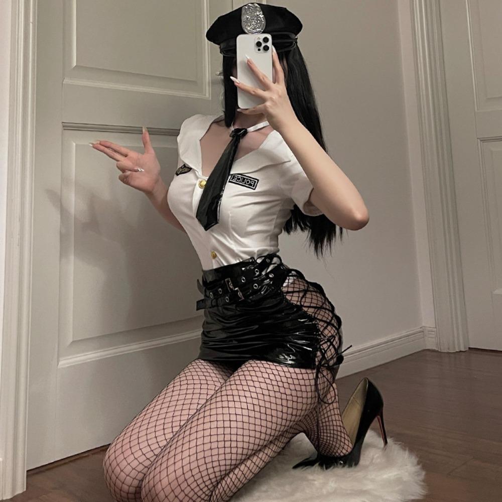 Xianyi Sexy Lingerie Nightclub Sexy Policewoman Uniform Seduction Passion Clothes Patent Leather Flight Attendant Suit Free 510