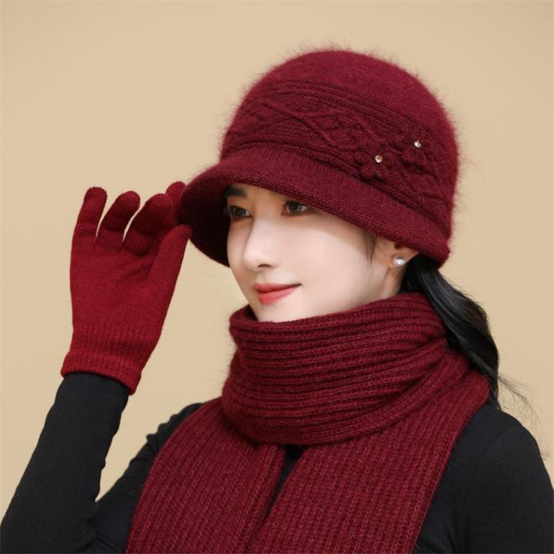 Grandma's Warm and Cold proof Rabbit Fur Basin Hat for Middle Aged and Elderly Mothers Cotton Hat Women's Hat New Autumn and Winter Woolen Hat