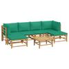 7 Piece Garden Lounge Set with Green Cushions Bamboo Brown