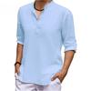 Men's Casual Shirts Solid Color Soft Comfortable Thin Tops Breathable Loose Fashion Button Henry Neck Long Sleeve Blouse