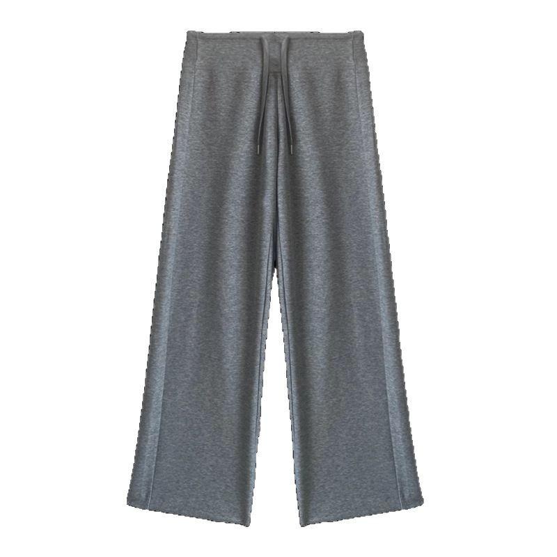 Gray Drawstring Sports Straight-leg Pants Women's Spring and Autumn New High-waisted Drape Small Casual and Thin Wide-leg Pants