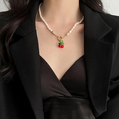 Sweet Cherry Fruit Natural Freshwater Pearl 14K Gold Filled Female Pendant Necklace  Mother's Day Gifts No Fade