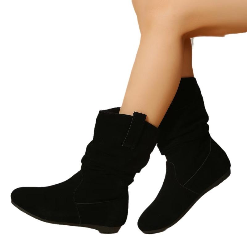 Fashion Women Boots Simple Comfortable Versatile Casual Slip On Short Boots Fashion Pleated Round Toe Autumn Solid Color Flat Booties