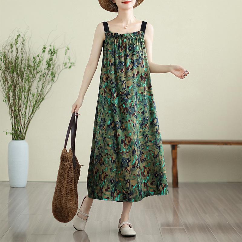 Plus Size Summer Halter Dress Women's Loose Sleeveless Temperament Polka Dots Long Dress Retro Print Dresses