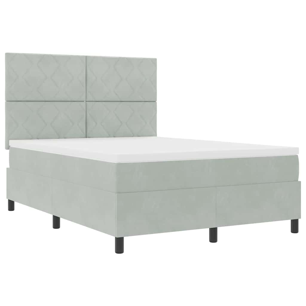 Box Spring Bed with Headboard Light Gray 160 X 200 Cm Velvet