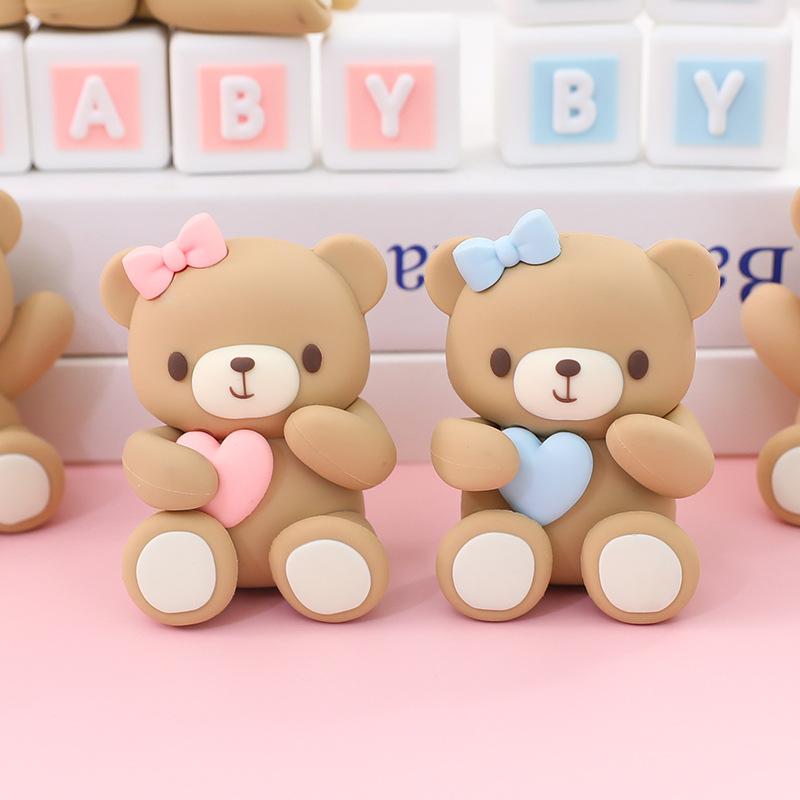 Cute Pink Blue Bear Cake Topper Bow Tie Bear Bake Cake Decoration Doll Ornament for Birthday Party Wedding Anniversary Cake Decor