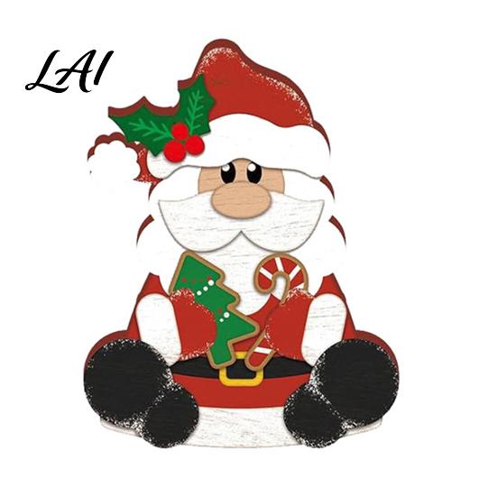 Seasonal Desktop Party Supplies 3Pcs Christmas Wooden Tabletop Decor Set Santa Snowman Reindeer Figurine Hanging Gift for Family Tree Ornament with