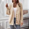 Women European Style Solid Color Single Breasted Thick V Neck Long Sleeve Knit Cardigan Sweater Coat