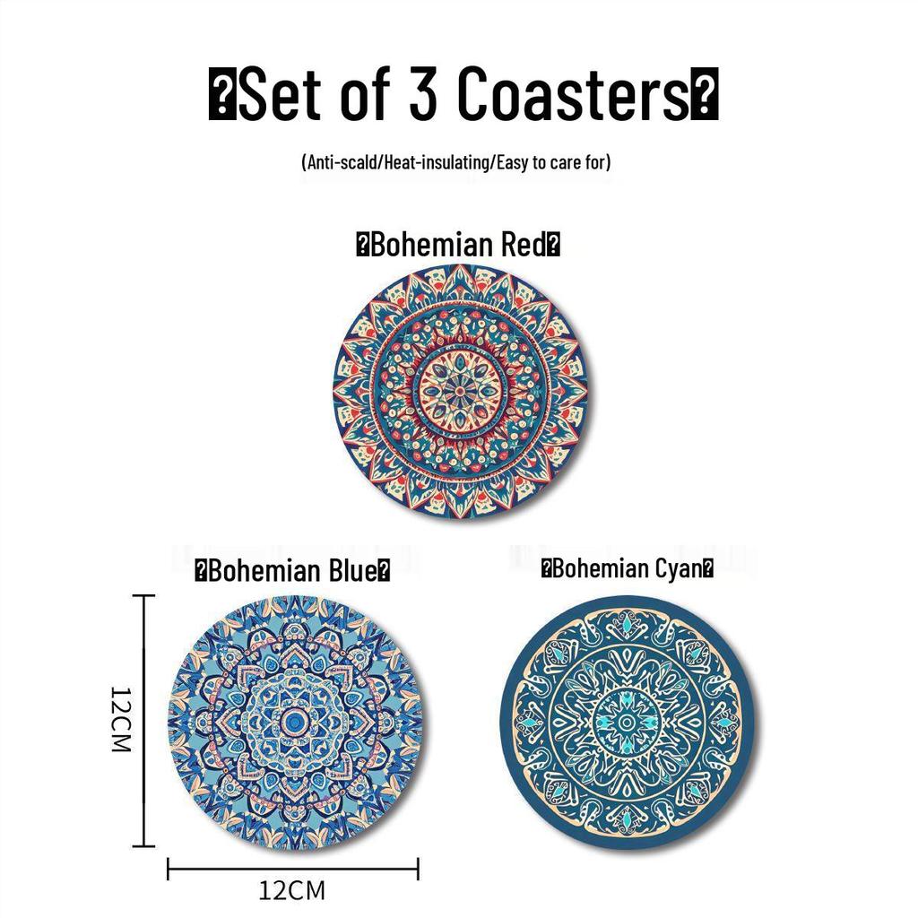 Bohemisch-Nordischer Runder Hitzebeständiger Anti-Rutsch-Tischuntersetzer mit Wasseraufnahme