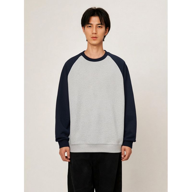 American Retro Trendy Brand Patchwork Color-Blocking Crewneck Sweatshirt for Men 2024 New Spring and Autumn Foreign Trade Men's Casual Jacket