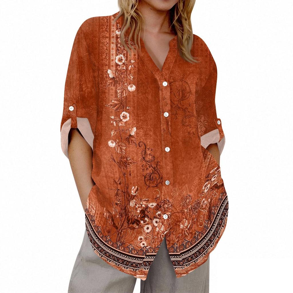 Damen V-Ausschnitt 3/4 Ärmel Bedruckter Cardigan