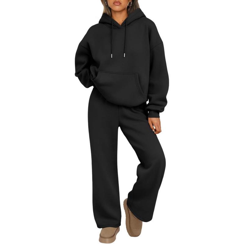 Women's Two-Piece Autumn Set: Velvet Hoodie & Wide-Leg Sweatpants