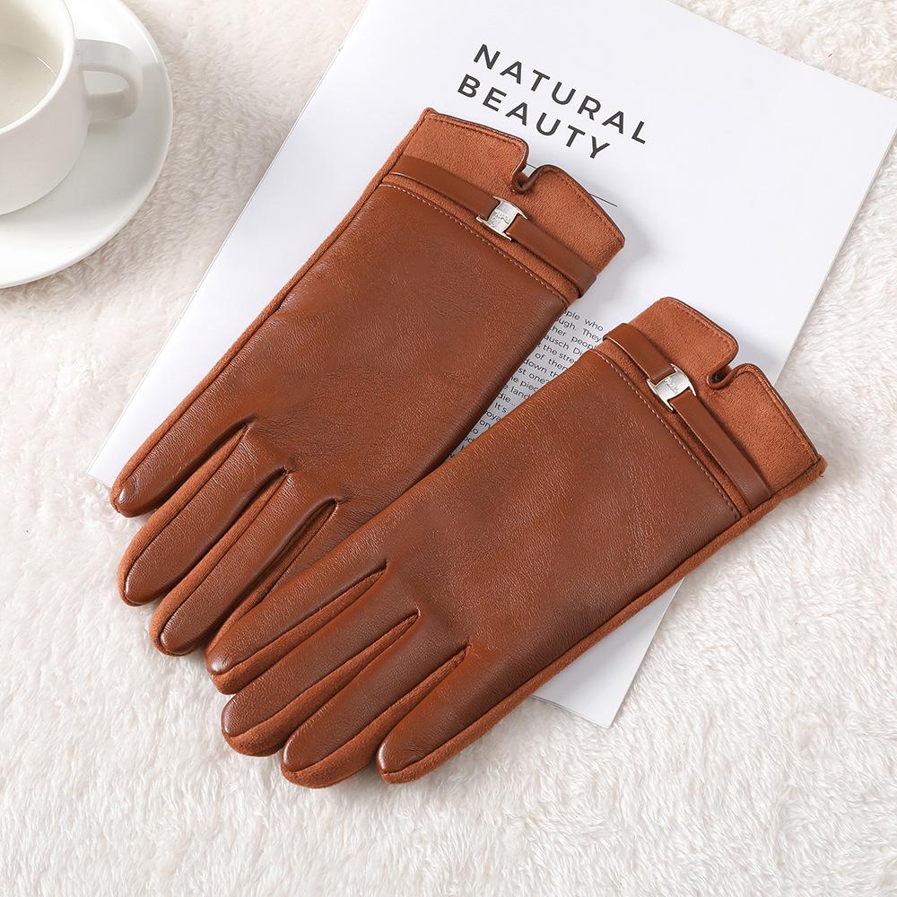 Women's Winter Touchscreen Gloves: Warm, Velvet-Lined, PU Leather, Windproof and Cute for Outdoor Driving & Cycling
